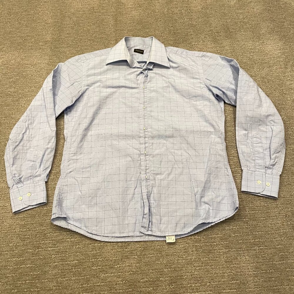 Valentino Roma Dress Shirt Mens Large 40 / 15.75 Blue Check Button Down Italy *